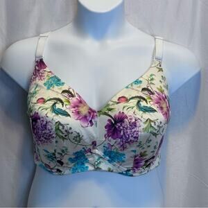 Cacique Wire-Free Floral Print Bra - Satin Comfort Full Coverage - Size 44DD